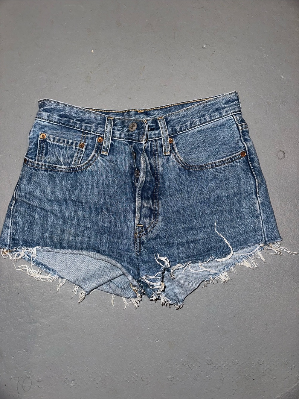 Levi's Classic Blue Denim Cutoff Shorts with Frayed Hem 501